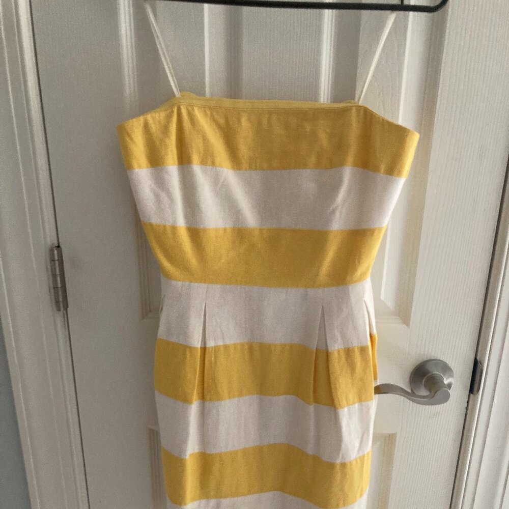 Yellow and White Strapless Linen-blend Sundress from Loft (6)
